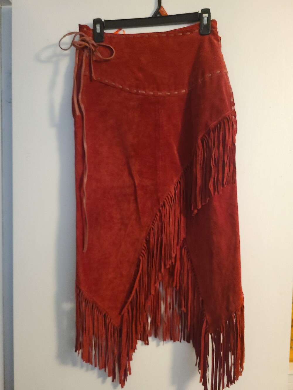 Scully Boar Suede Leather Fringe Skirt - Red - Picture 5 of 7